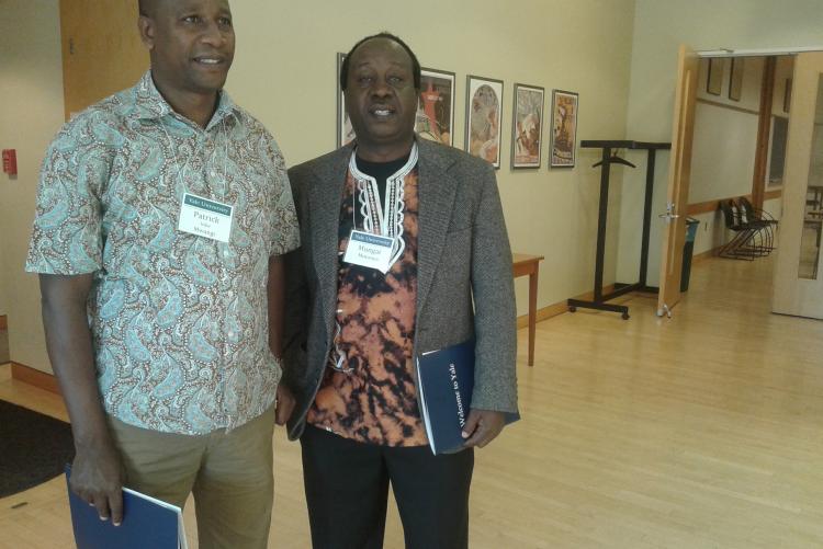 Prof. Iribe Mwangi, Chairman of the Department of Kiswahili and Prof. Mungai Mutonya of Washington University attending a Kiswahili Conference held at Yale University. 